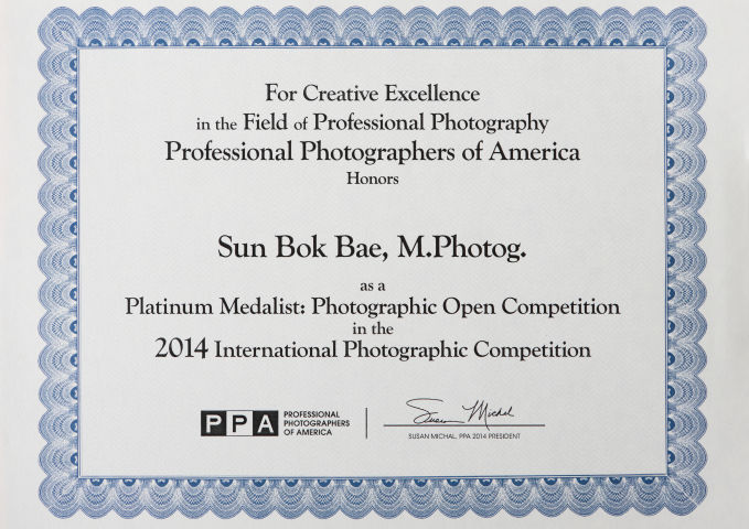 수상증 플래티넘 ppa마스터디그리 배선복사진영상작가 자격증과 수료증 포창장